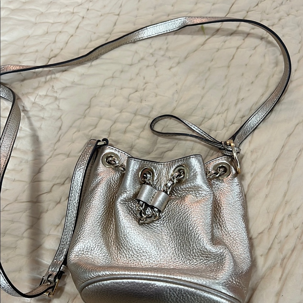 MICHAEL Michael Kors Silver Crossbody Bag with Drawstring Closure